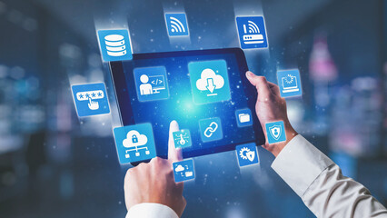 Wall Mural - cloud computing, cloud strategy, and cloud technology transforming digital infrastructure with scala