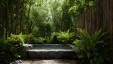 Serene outdoor bamboo spa surrounded by lush greenery