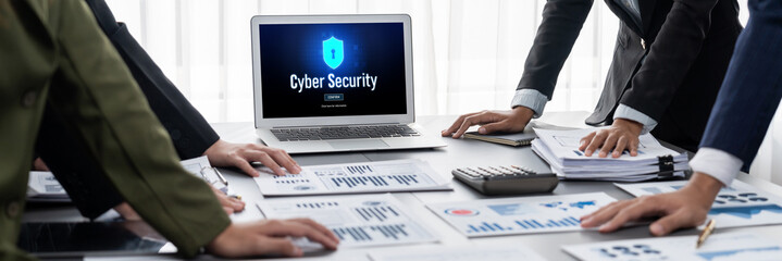 Cyber security system on computer screen protect private information brisk from hacker and cyber attack