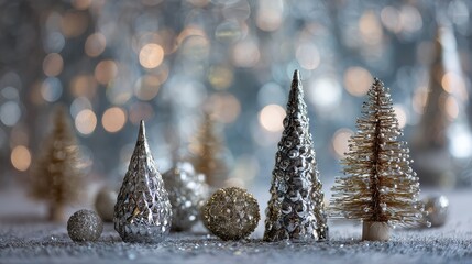 Wall Mural - christmas composition of christmas tree toys on a blurred silver background no logos no brands ar 16