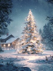 Wall Mural - christmas greeting card with christmas tree