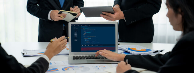 Software development programming on computer screen for brisk application and program coding