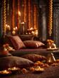 © Johannes - diwali home decor with pillows marigold garlands and lit candles in bronze bowls creating a warm festive atmosphere