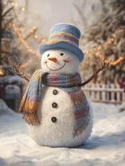 Wall Mural - cheerful snowman in winter wonderland holiday decor joyful scene