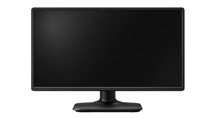 Desktop monitor with thin-bezel panel and simple stand, matte black screen unlit and clean minimal design, isolated on transparent background.
