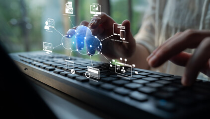 Wall Mural - cloud computing, cloud strategy, and cloud technology transforming digital infrastructure with scala