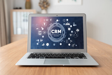 Wall Mural - customer relationship management system on modish computer for crm business and enterprise
