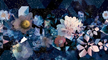 Wall Mural - Floral design with a geometric and starry background.