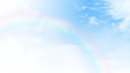 Wall Mural - nature backdrop with blue sky and white fluffy clouds in morning light. rainbow effect blue sky back