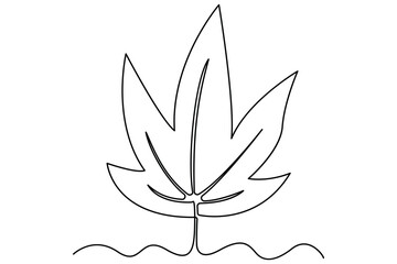 Wall Mural - leaf symbol continuous one line drawing vector minimalist outline art illustration on white backgrou