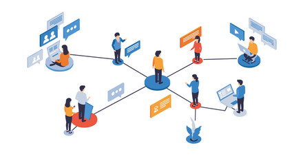 Collaborative networking concept with isometric people and digital connections