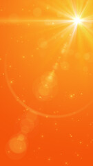 Wall Mural - abstract orange autumn background with sun light rays and lens flare , yellow bokeh lights and glitters  vertical social media background