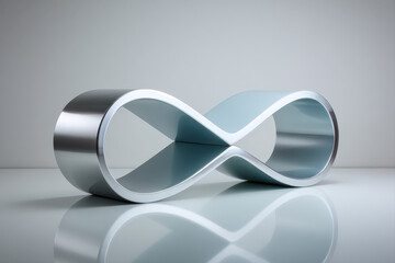 Chrome infinity loop pedestal with reflective surface on white background