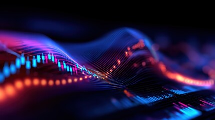 Wall Mural - abstract visualization of colorful data waves representing digital information flow in a dark backgr