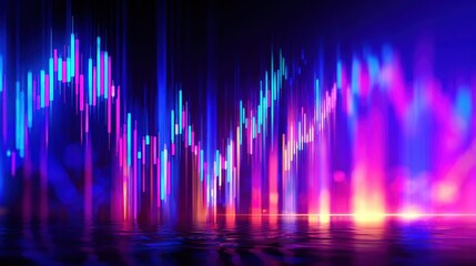 Wall Mural - vibrant abstract soundwave pattern with colorful light reflections on water, creating a dynamic visu