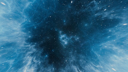 Wall Mural - rich display of swirling blue nebulae filled with countless stars captivates viewers. This vast cosmic vista highlights the mysteries of the universe during the night. 3d render