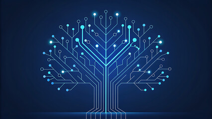 Wall Mural - Digital tree of life circuit board with glowing blue branches and nodes technology