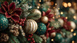 © Prasanth - Wallpaper for christmas with green background and chistmas decoration