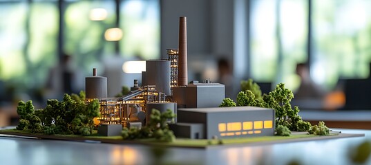 Industrial factory model architecture design engineering plant energy production concept miniature structure