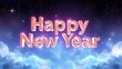 © Kathy - Festive Happy New Year greeting with glossy 3D gradient text on sparkling galaxy background, glowing celebratory design.