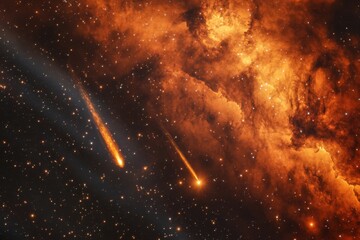Wall Mural - Celestial spectacle of comet activity amidst a vibrant cosmic nebula