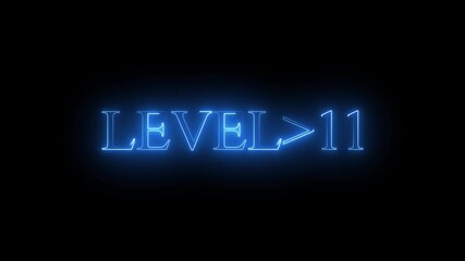 level 11 neon bright text font colorful 4k video animation. Neon level up sign and upper Level . next Level text screen display animation. black background and blue color text.. 4k video.