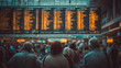 © Gold - Passengers watching flight status boards, people in airport , photo style