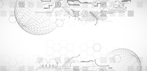 Wall Mural - Abstract circuit board background with sphere. Hi-tech digital technology concept. Vector.