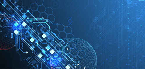 Wall Mural - abstract circuit board background with sphere. hi-tech digital technology concept. vector.