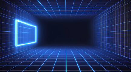 Wall Mural - abstract futuristic gridded space with neon frame