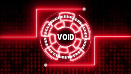 Red Neon Futuristic HUD Interface with Binary Code Background and Word VOID technology digital