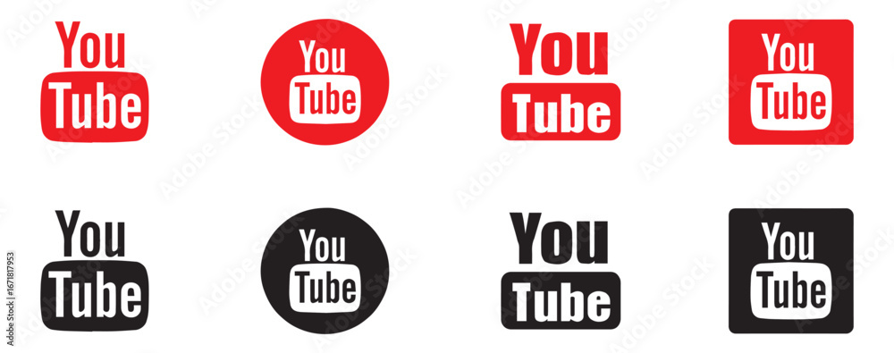 Regular Youtube Icon Youtube icon collection. Youtube logo and inscription set. Realistic ...