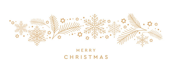 Wall Mural - merry christmas greeting card with snowflake fir branches border vector illustration