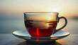 © Inoxodec - Tea cup at sunset a moment of serenity by the sea.Glass tea cup with optical reconstruction of seascape.
