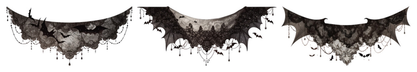 Wall Mural - PNG Gothic lace Halloween decorations, element set on transparent background