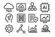 © Constance - Technology AI and Data Line Icon Set, Cloud Computing and Analytics Vector Collection, Digital Network, Machine Learning, Data Security, Business Growth, Technology Innovation Symbols