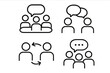© Myung - Communication and collaboration outline icon set. Business teamwork, group meeting, and conference symbols. Vector pictogram collection for dialogue, discussion, and feedback.