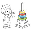 © Saharima - A boy is playing with a colorful ring stack toy