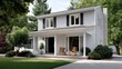 © AAS CREATIVE - Suburban house with covered porch, landscaping, and trees