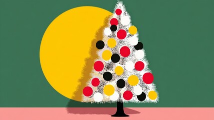Wall Mural - christmas tree with red, yellow and black ornaments. the tree is surrounded by a yellow background
