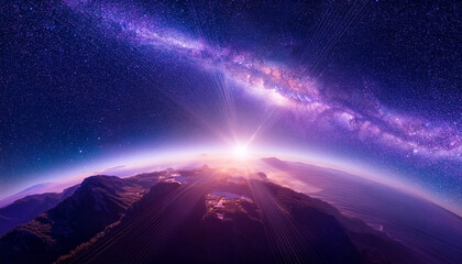 abstract starry space purple with shining star dust and nebula realistic galaxy with milky way and planet background