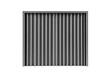 © Julianne - Heavy, dull grey corrugated steel curtains, fully closed, with rigid vertical lines, matte finish, against a pristine transparent background with copy space, evoking security and inaccessibility