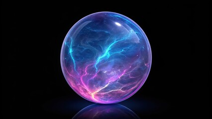Wall Mural - Mysterious glowing cosmic egg with vibrant swirling energy patterns in shades of blue and purple against a dark background