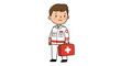 © Etty - Cartoon Medic Character Holding a Red First Aid Kit