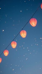 Wall Mural - Minimalist pastel lanterns floating in sky with glowing stars