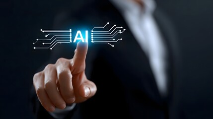 Hand pointing to digital technology interface