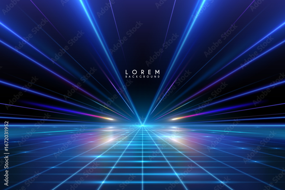 Light rays effects background with grid on floor Stock Vector | Adobe Stock