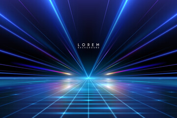 Light rays effects background with grid on floor