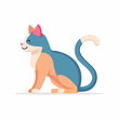 © Feri - A charming cartoon illustration of a contented, multi-colored cat sitting gracefully on a white background, with its tail curled elegantly.