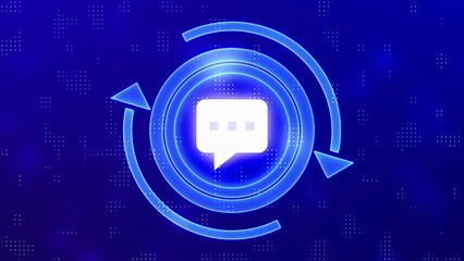 Digital Blue Background With Glowing Circular Arrows And Chat Bubble Icon message communication